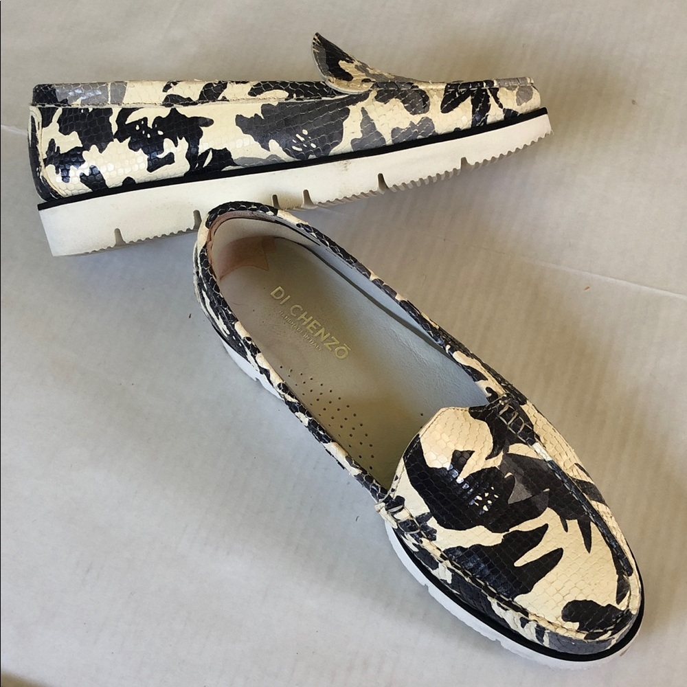 DI CHENZO  Handmade Italian Leather Camo Loafers Size 41 Black/Gray/Cream